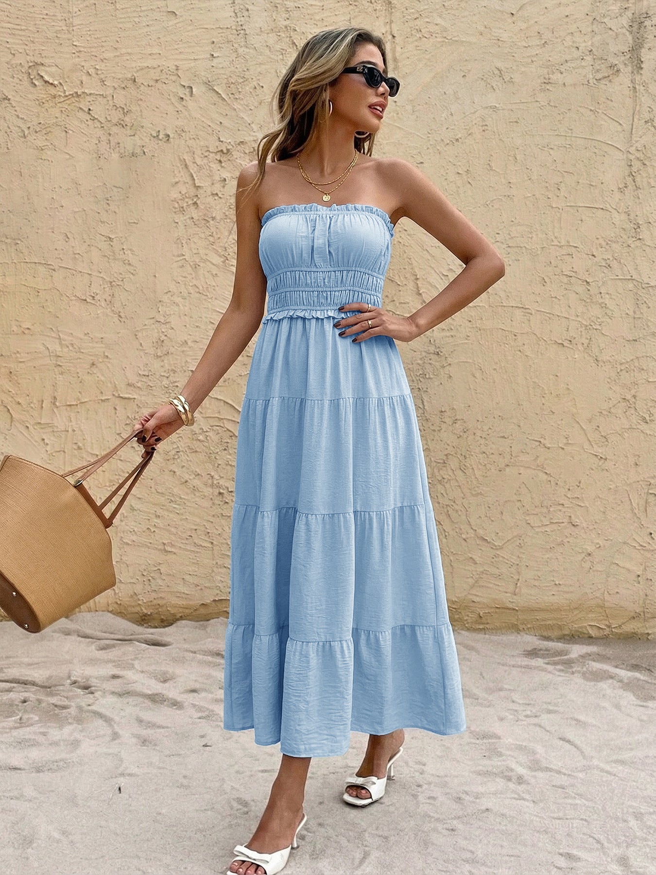 Women Clothing Tube Top Long Dress Summer Elegant off the Shoulder Ruffled Backless Dress  Shop One Place