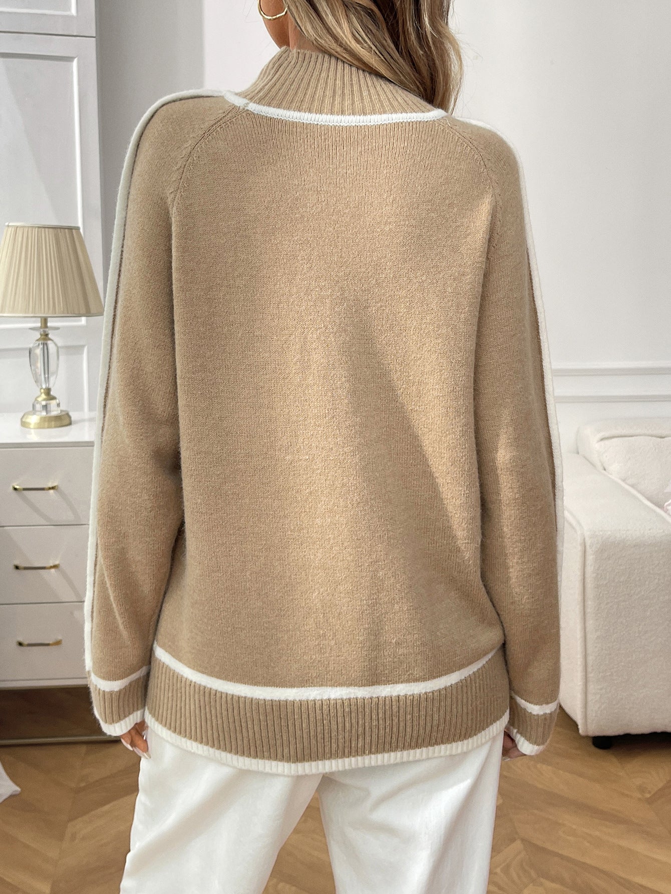 Half Turtleneck Casual Loose Pullover Lazy Contrast Color Sweater  Shop One Place
