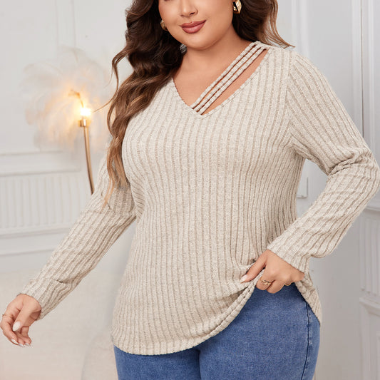 Plus Size V neck Loose Fitting Sweater