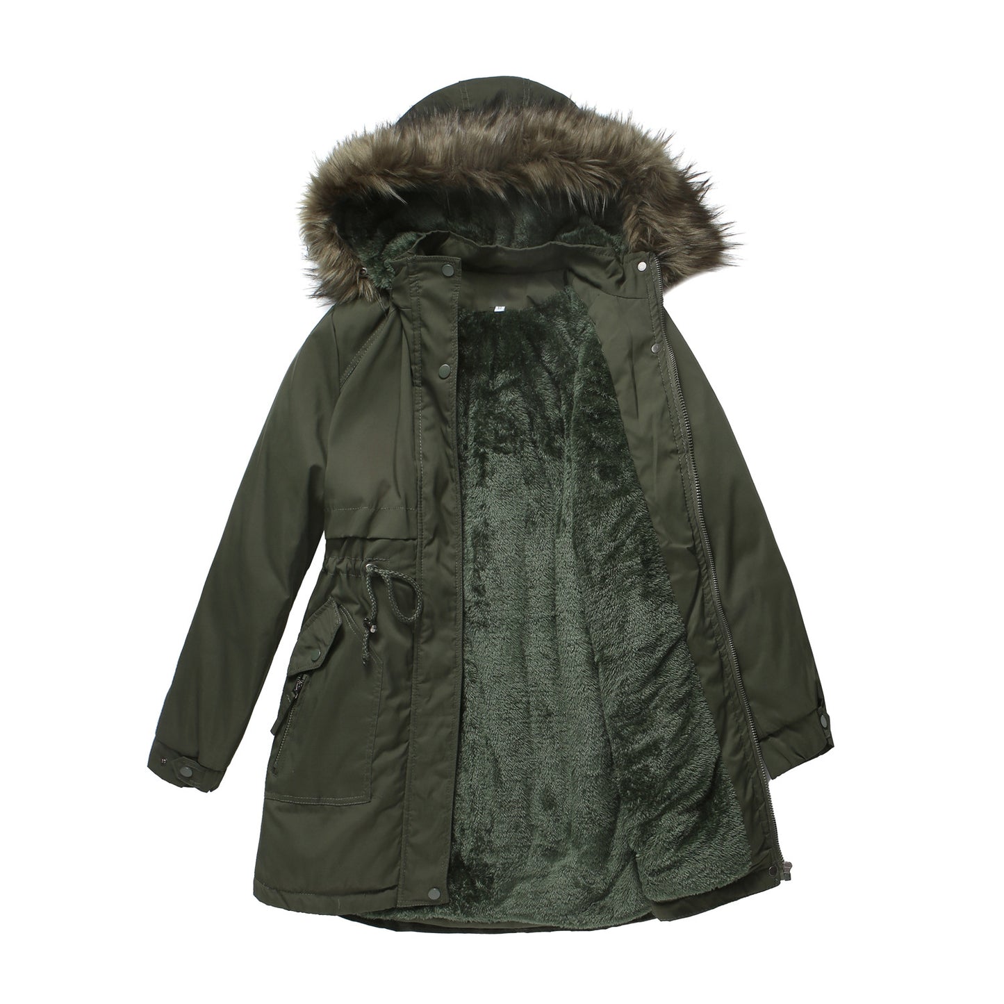 Detachable Fur Collar Hat Quilted Parka