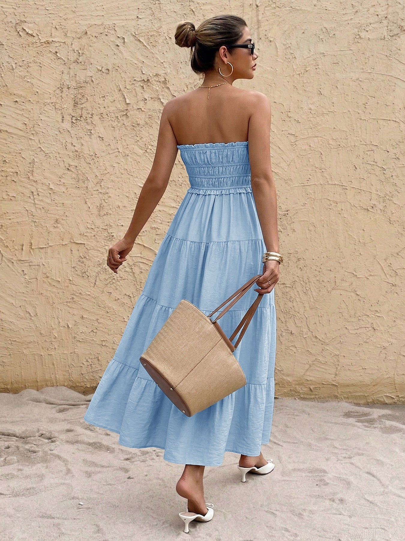 Women Clothing Tube Top Long Dress Summer Elegant off the Shoulder Ruffled Backless Dress  Shop One Place