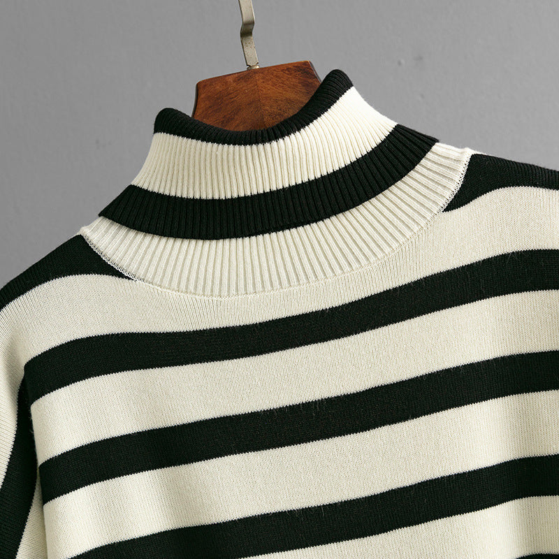 Striped Turtleneck Loose Design Pullover Sweater  Shop One Place