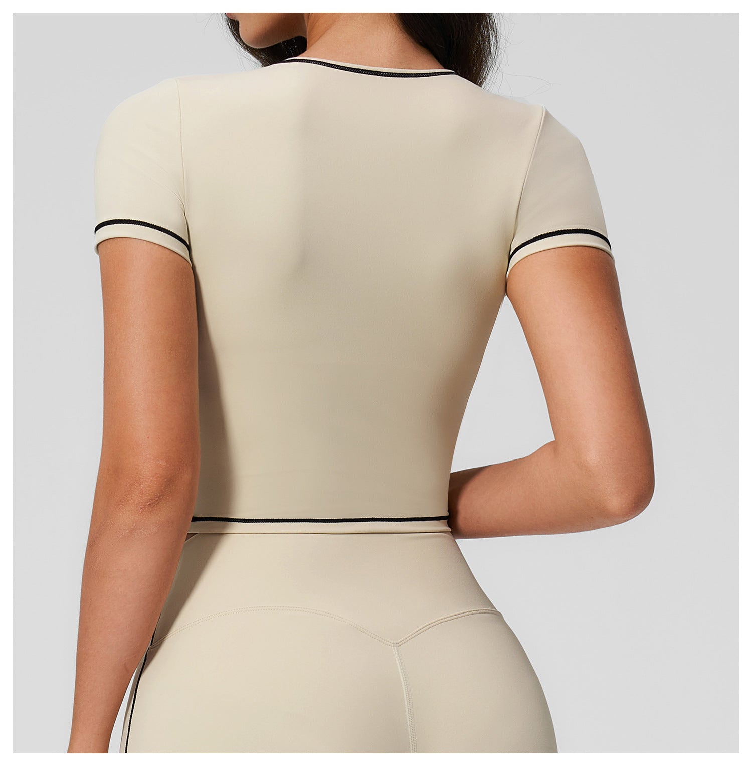 Yoga Short Sleeve Tight Fitting Cropped Outfit Contrast Color Outerwear Sports Short Sleeve Quick Drying Workout Yoga Top  Shop One Place