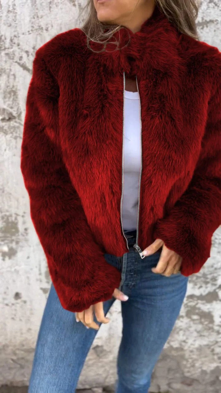 Winter Faux Fur Turtleneck Zipper Casual Coat  Shop One Place