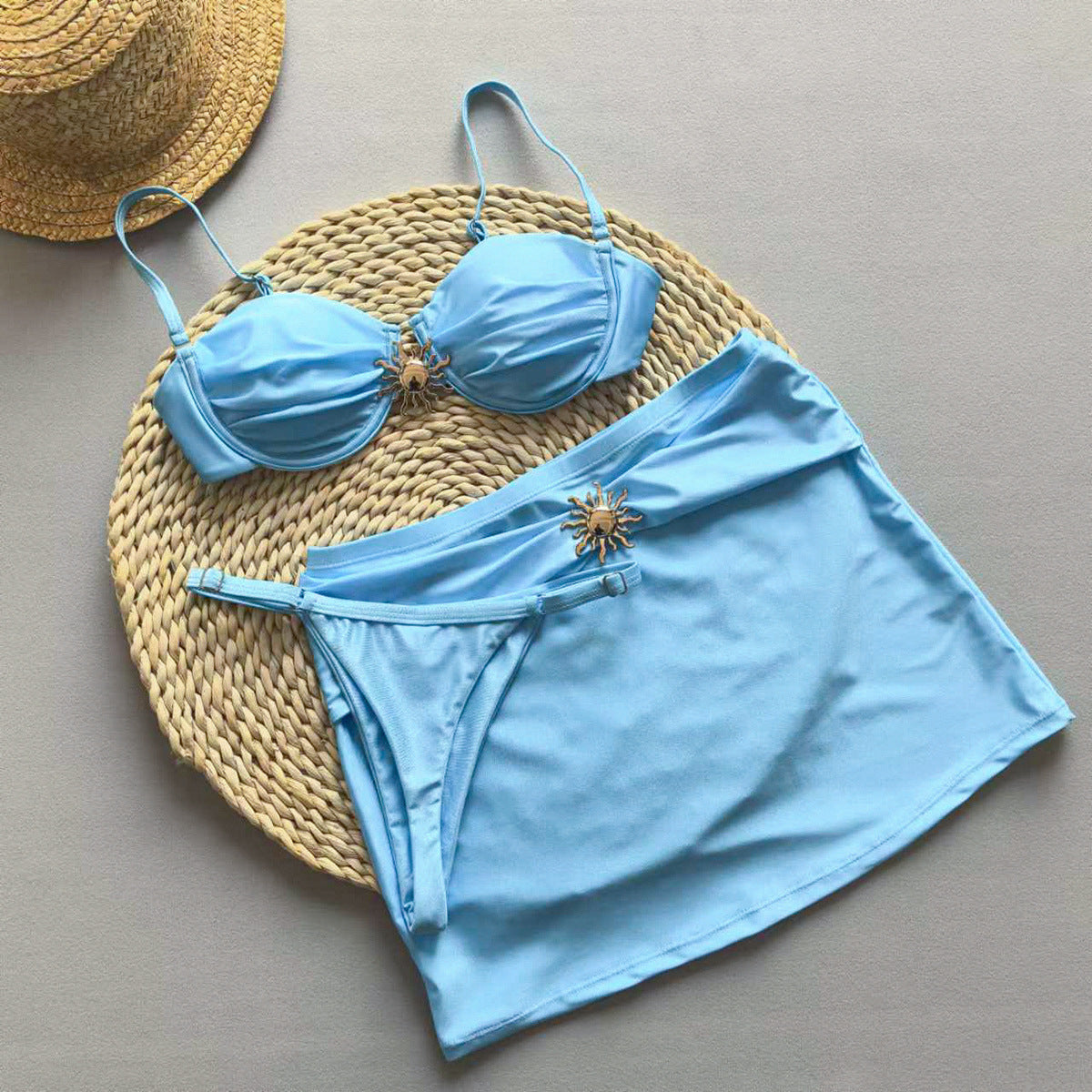 Sun Emblem Three Piece Bikini Swimsuit Set