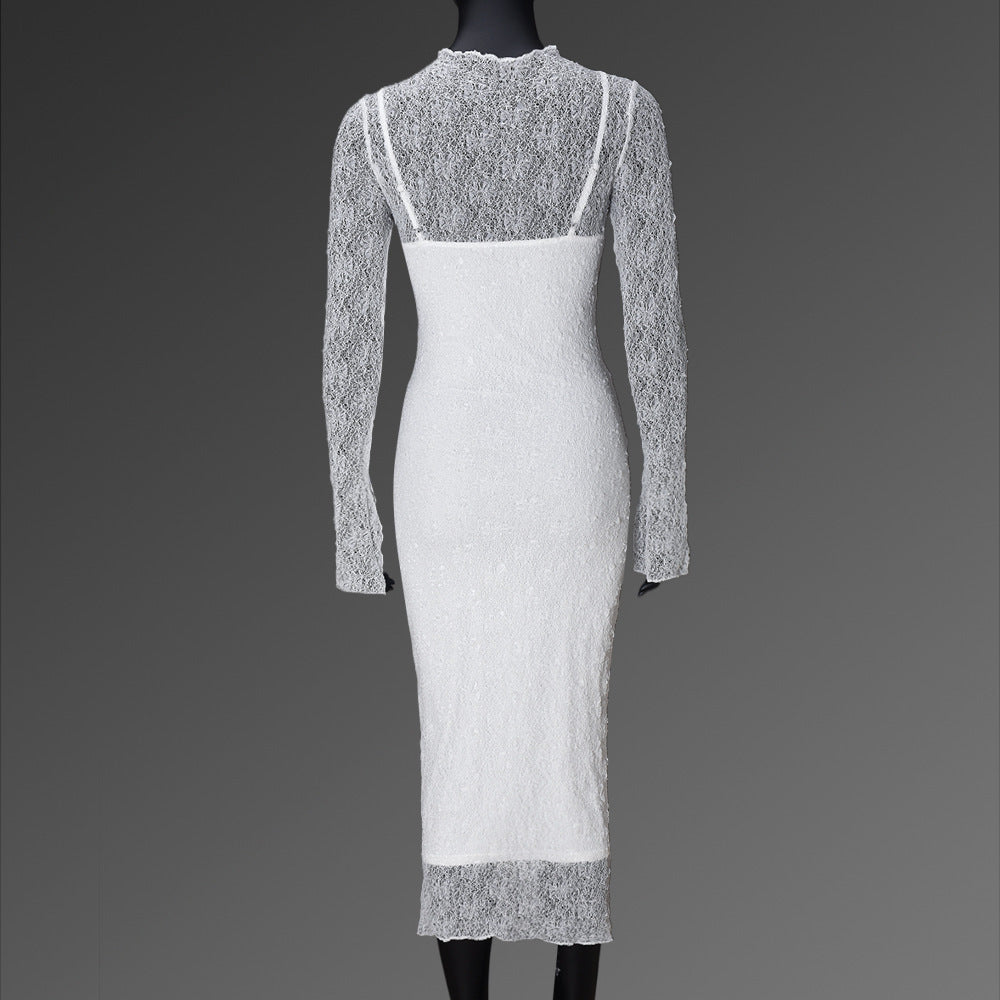 Women Clothing Summer Sexy Slim Fit Lace See through Long Sleeve Dress  Shop One Place