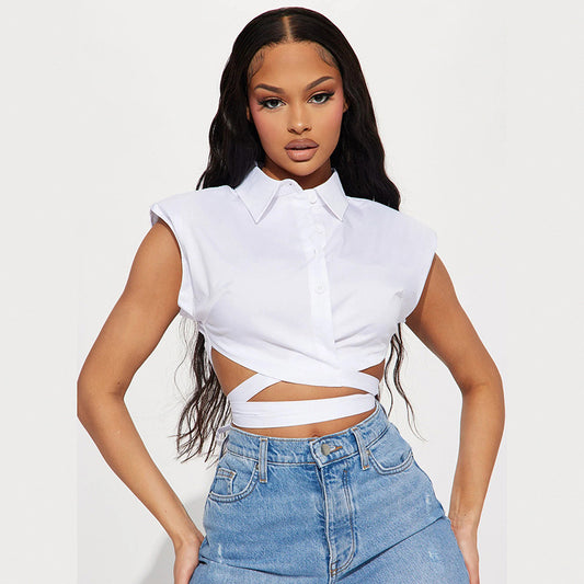 Trendy Solid Color Cross-Tie Crop Top  Shop One Place