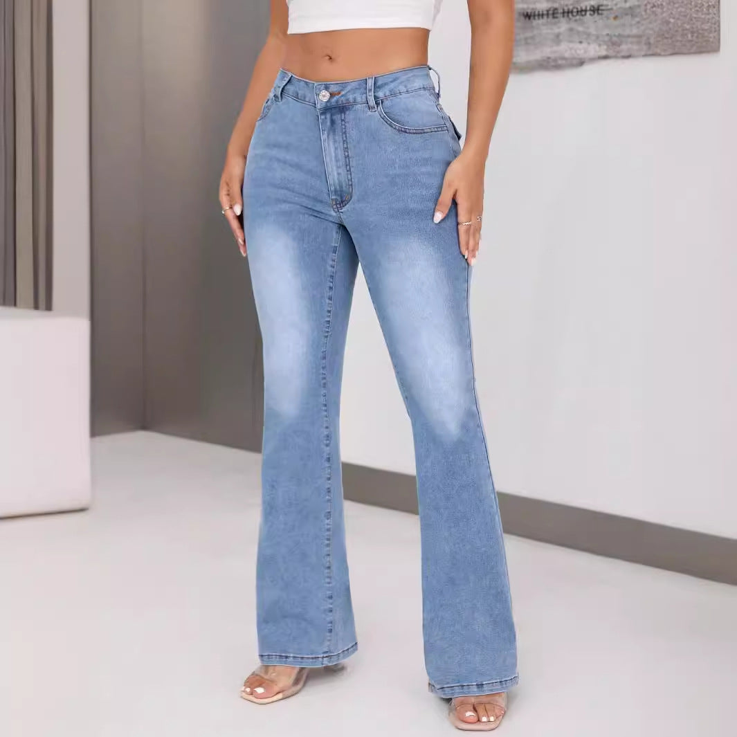 Women's High Waist Casual Straight Leg Slimming High Elastic Jeans