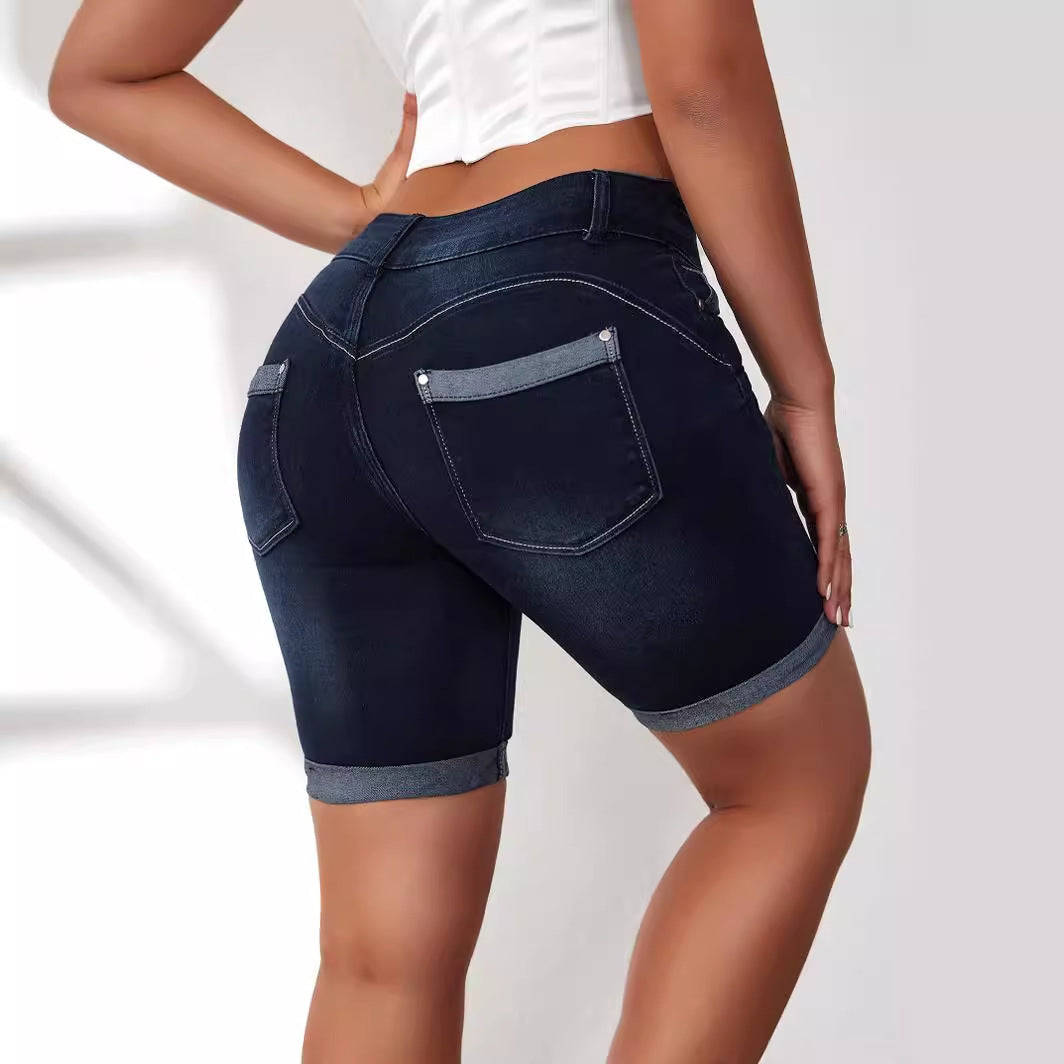 Curling Denim Short Shorts Women Summer Slimming Middle Pants