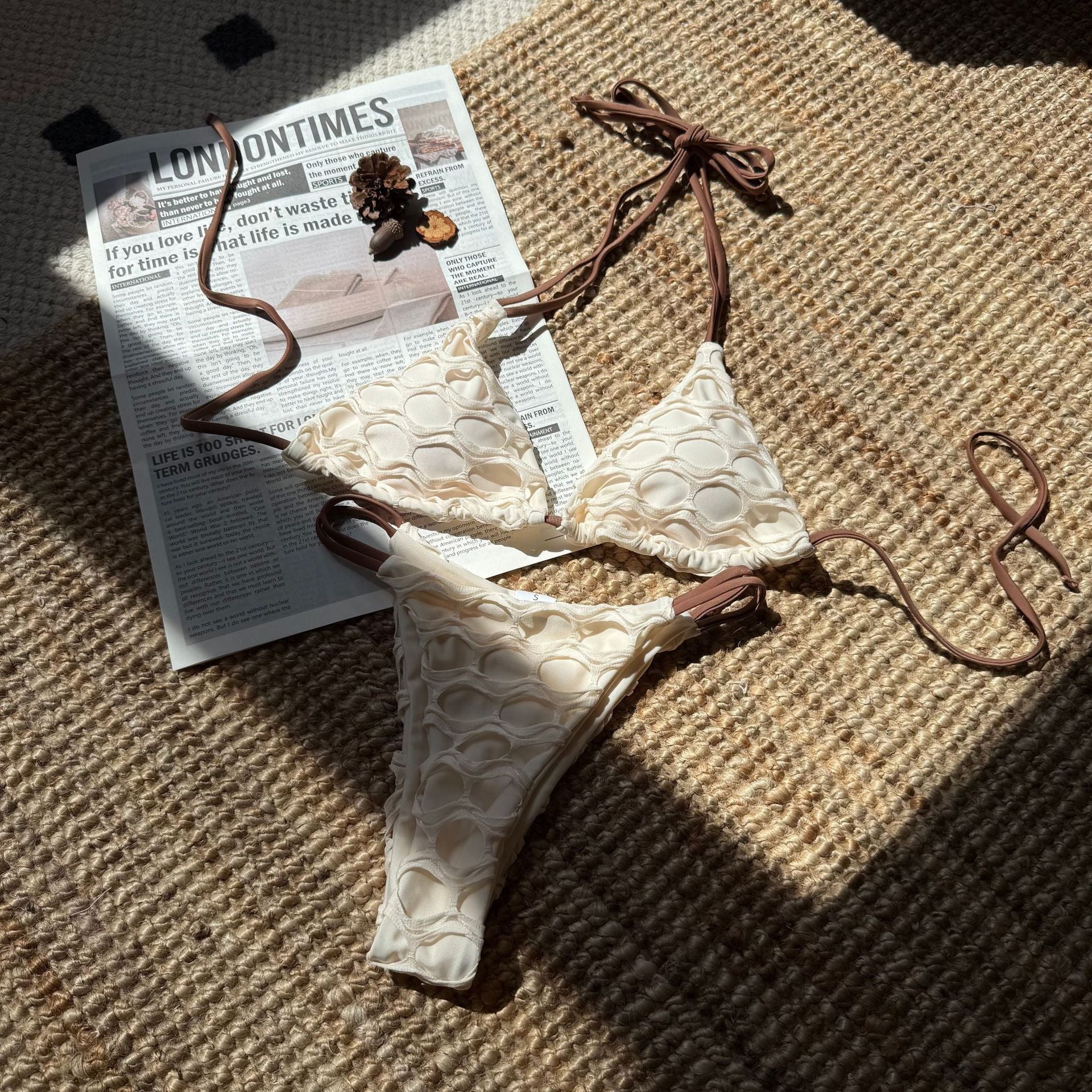 Backless Mesh Stitching Drawstring Bikini  Shop One Place