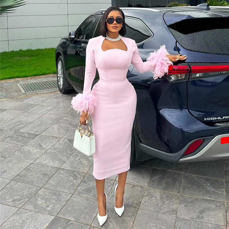 Feather Accent High-Waist Dress  Shop One Place