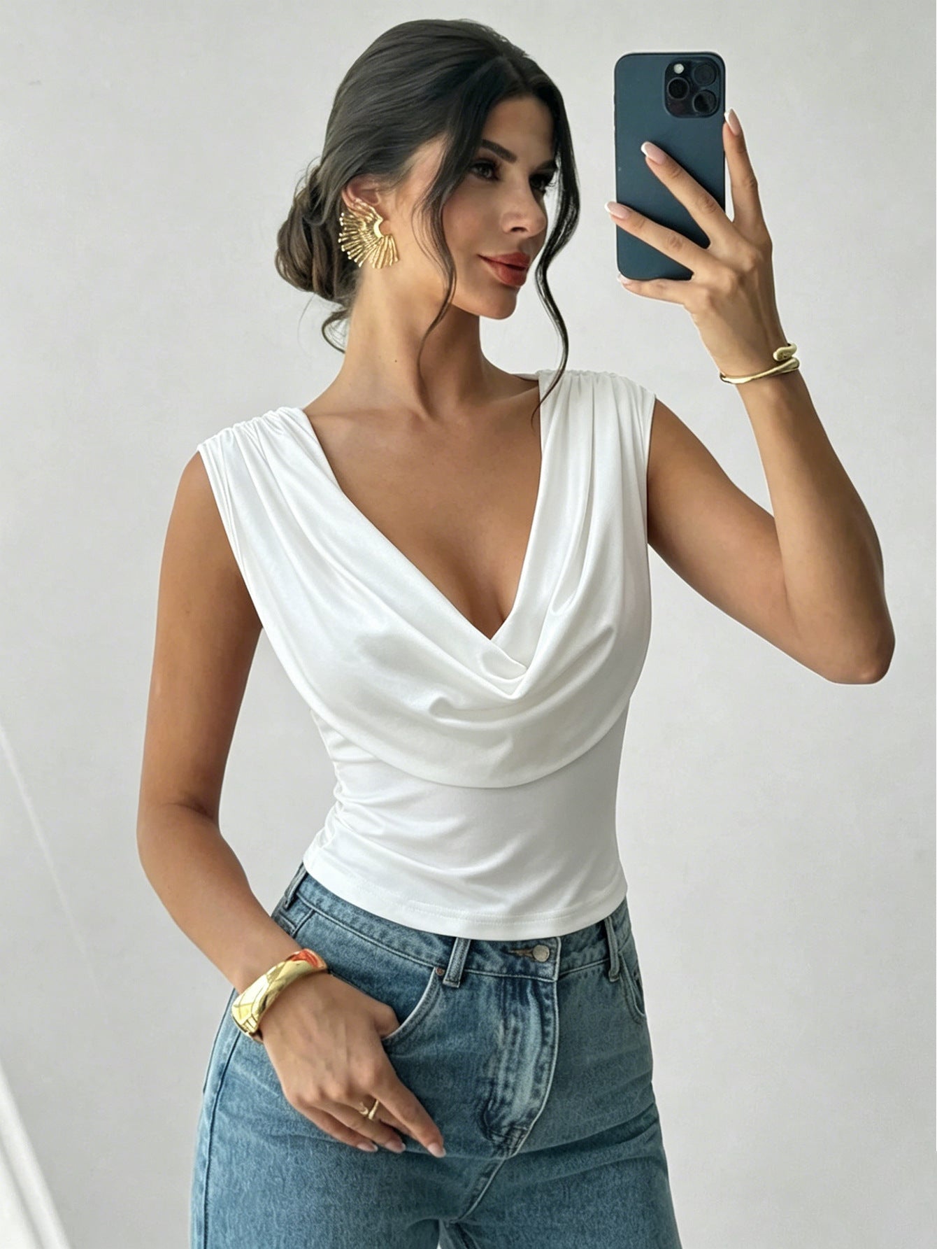 Summer Swing Collar Sleeveless T shirt Waist Slimming Sexy Short Top Women  Shop One Place