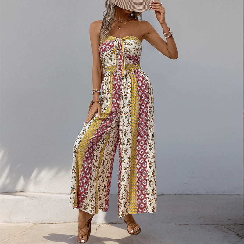 Summer Ethnic Print Jumpsuit – Sleeveless Wide Leg Tub Top One-Piece  Shop One Place