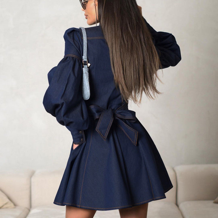 Denim Lantern Sleeve Shirt Dress