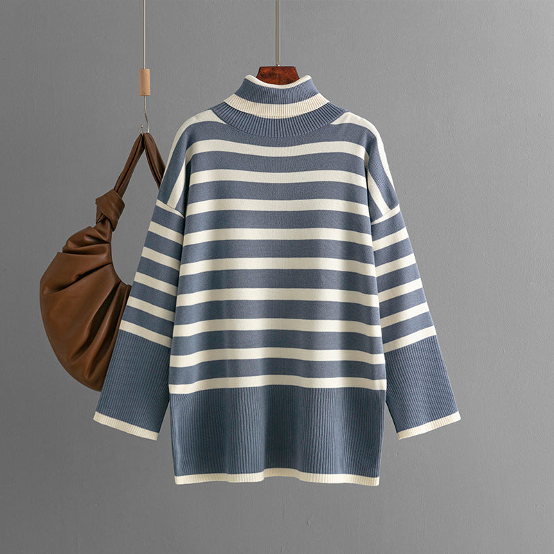 Striped Turtleneck Loose Design Pullover Sweater  Shop One Place