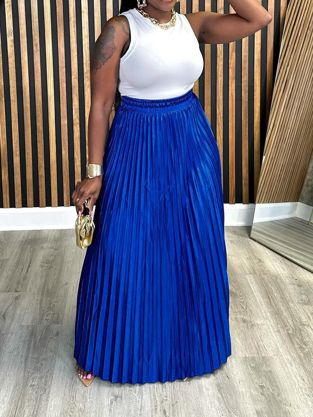 Plus Size Loose Casual Pleated Long Skirt