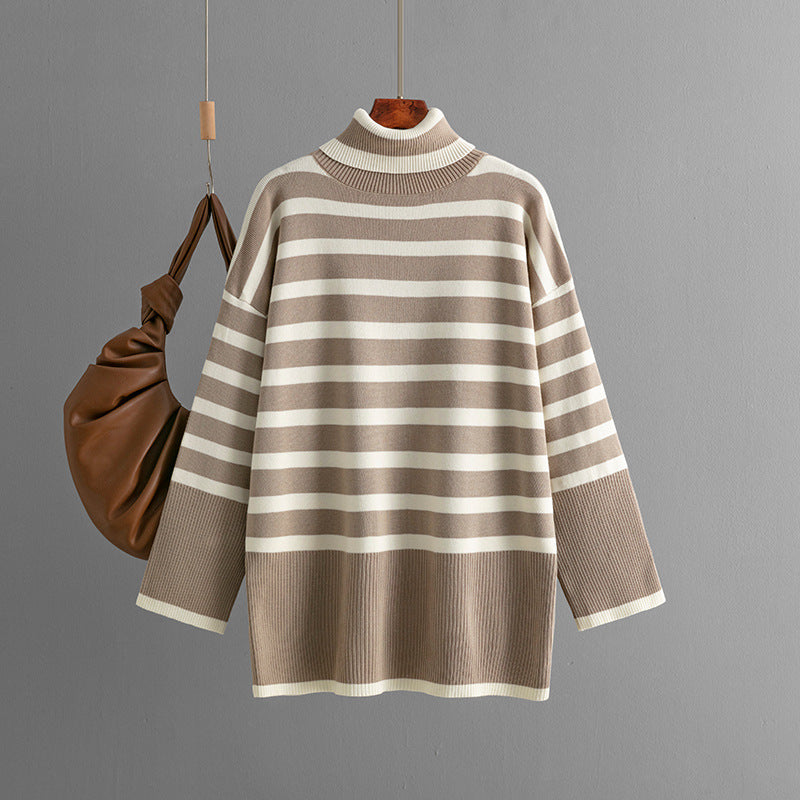 Striped Turtleneck Loose Design Pullover Sweater  Shop One Place