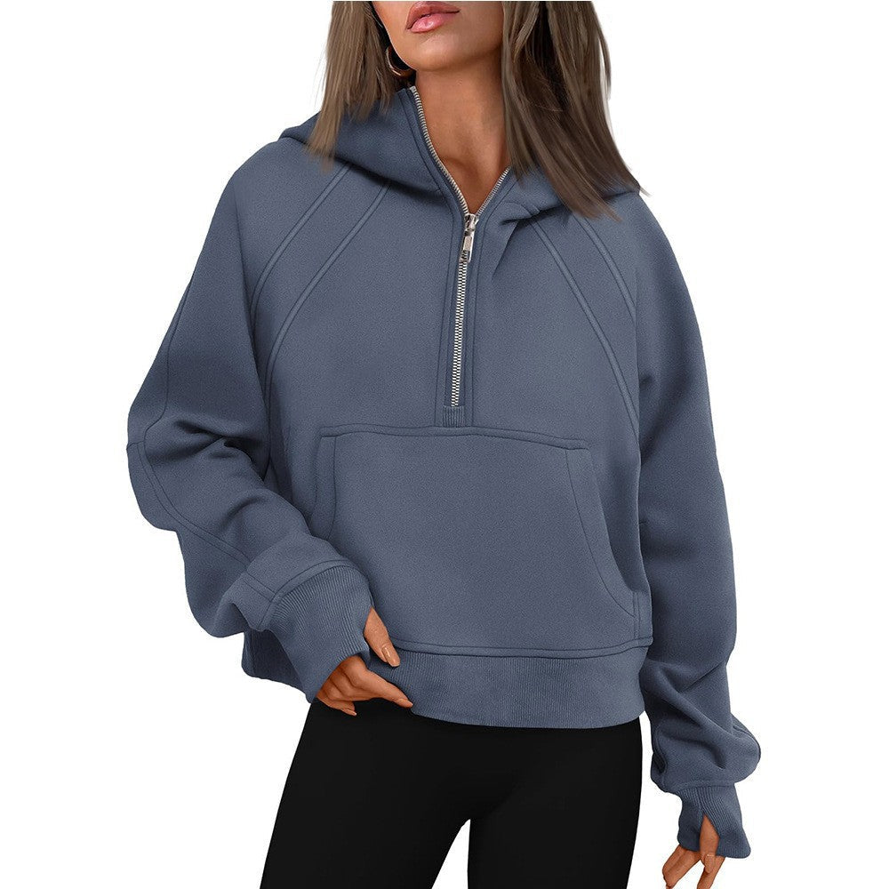 Half Zipper Pullover Hooded Sweatshirt  Shop One Place