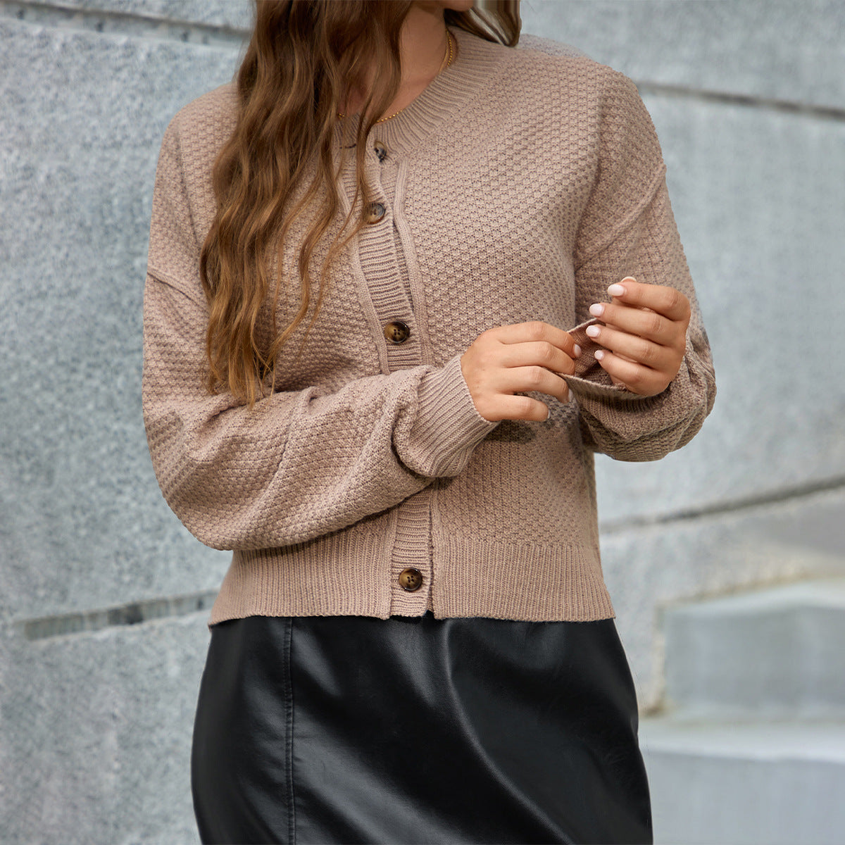 Solid Color Single Breasted Knitted Cardigan  Shop One Place