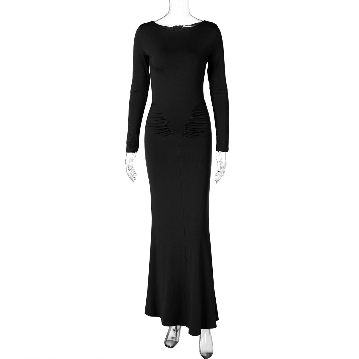 Summer Slim Pleated Round Neck Long Sleeved Dress  Shop One Place