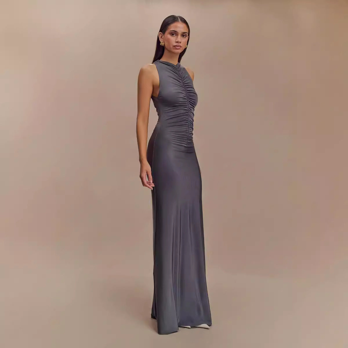 Sleeveless Pleated Solid Color Maxi Dress  Shop One Place