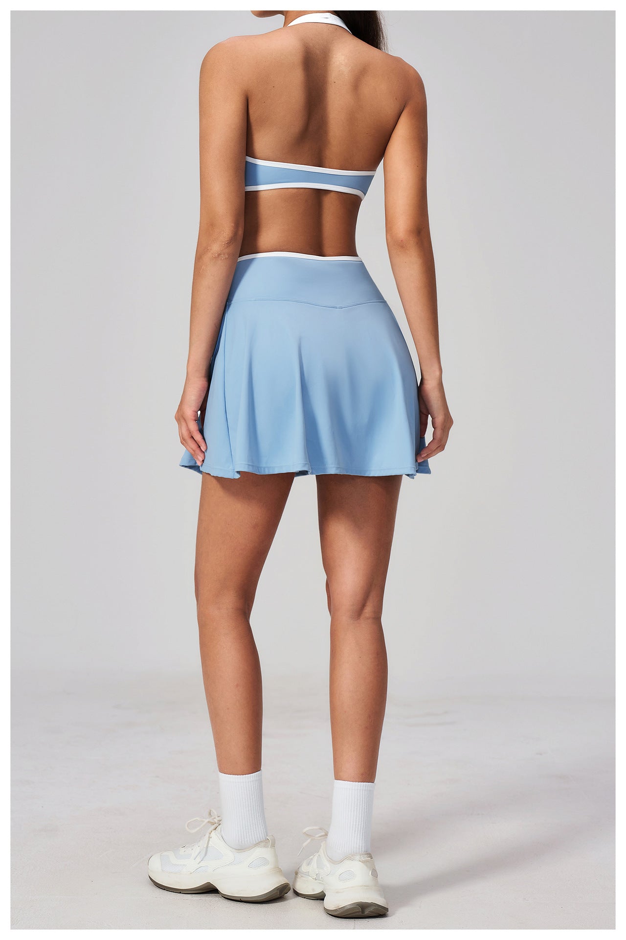Summer Outdoor Breathable Sports Tennis Skirt Contrast Color Anti Exposure High Waist Workout A line Yoga Set  Shop One Place