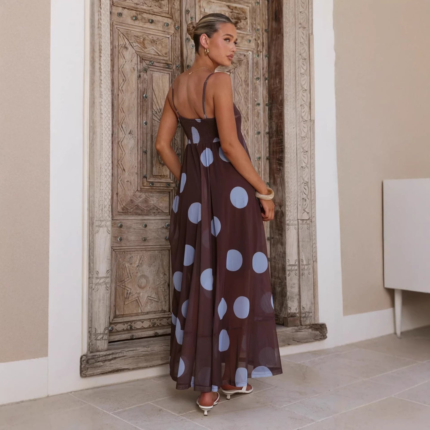 Summer Cami Dress Mesh Polka Dot Print High Waist Big Swing Cami Dress  Shop One Place