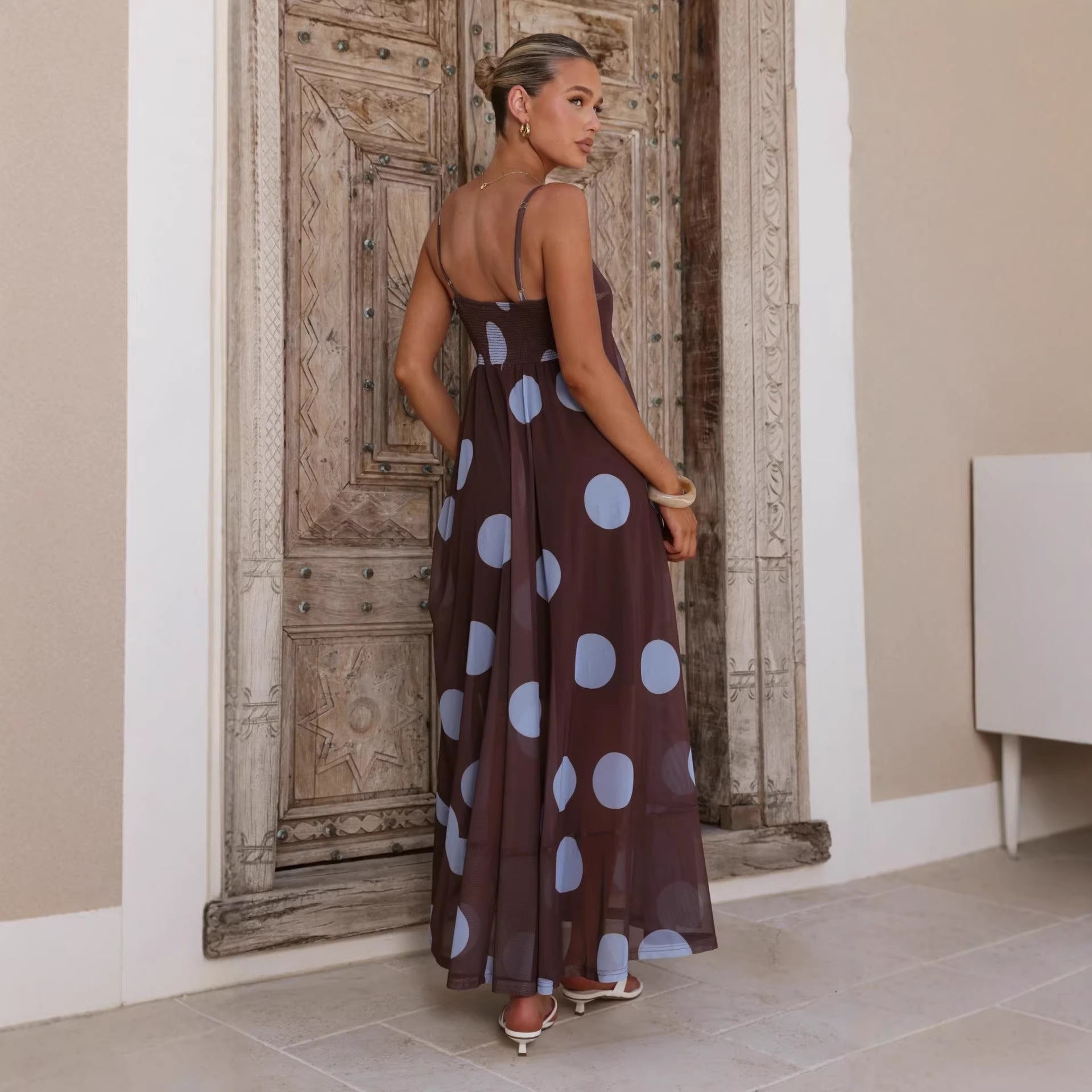 Summer Cami Dress Mesh Polka Dot Print High Waist Big Swing Cami Dress  Shop One Place