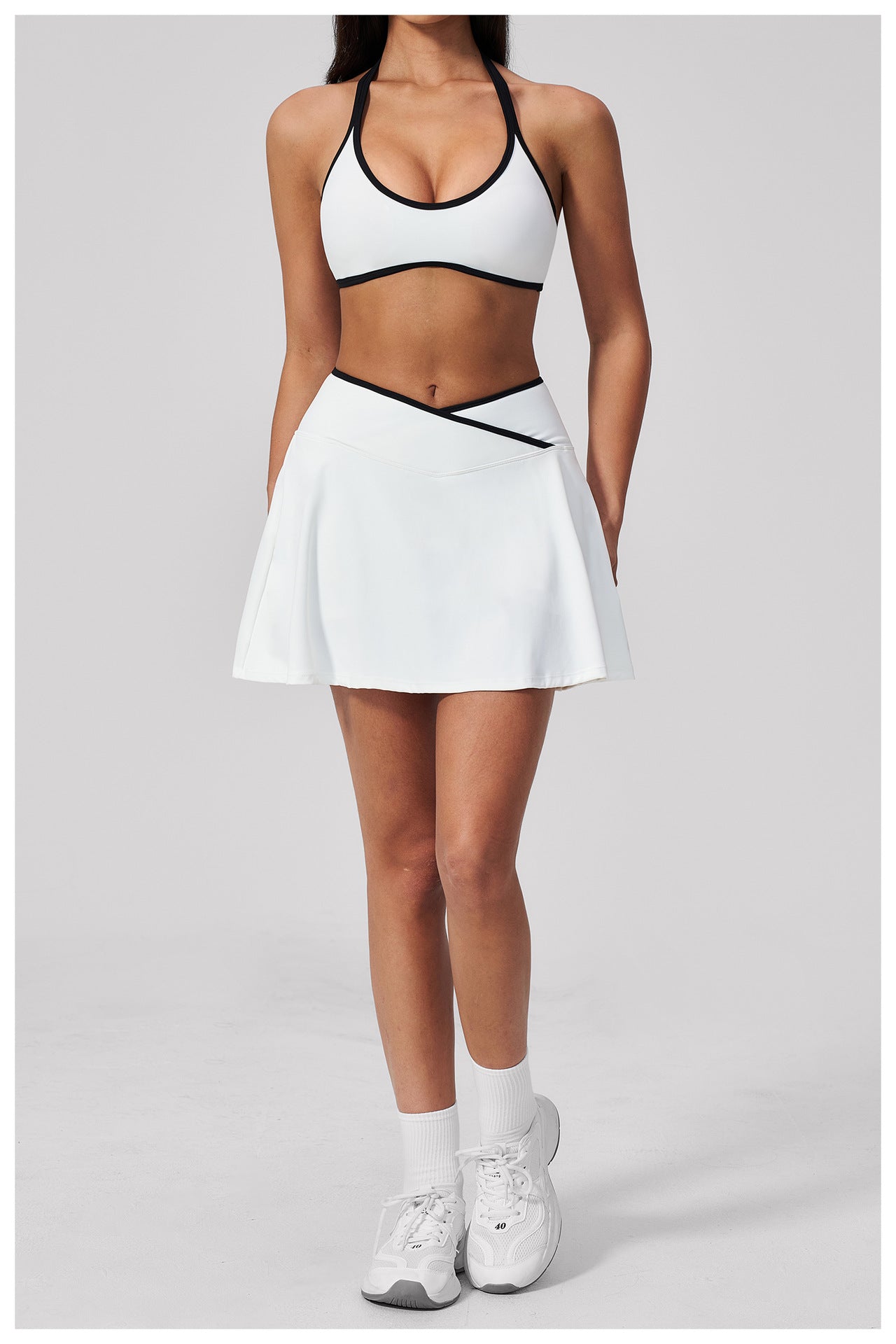 Summer Outdoor Breathable Sports Tennis Skirt Contrast Color Anti Exposure High Waist Workout A line Yoga Set  Shop One Place