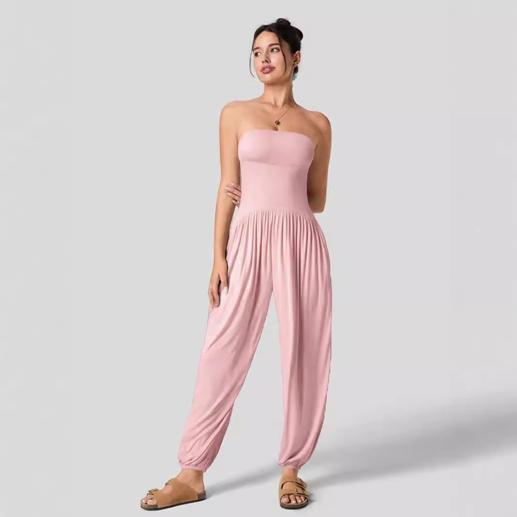 Casual Tube Top Ankle Tied Jumpsuit