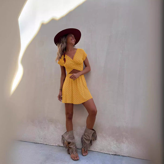 Short Sleeve Two-Sided Dress  Shop One Place