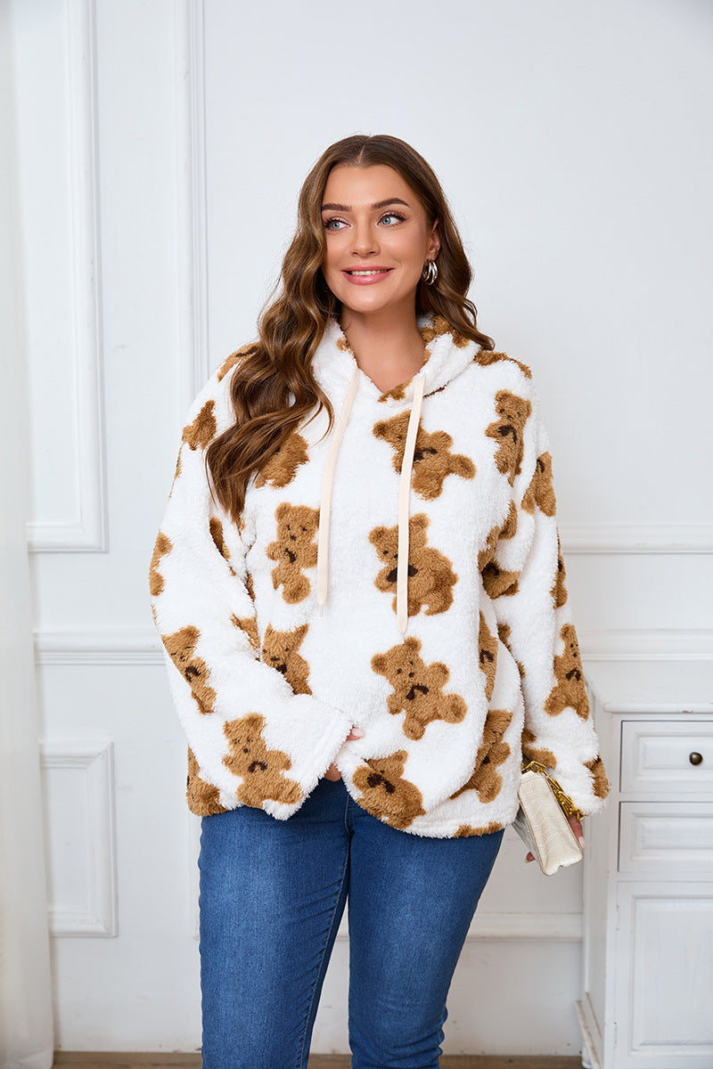 Loose Casual Cow Plush Long Sleeved plus Size Hooded Sweater  Shop One Place