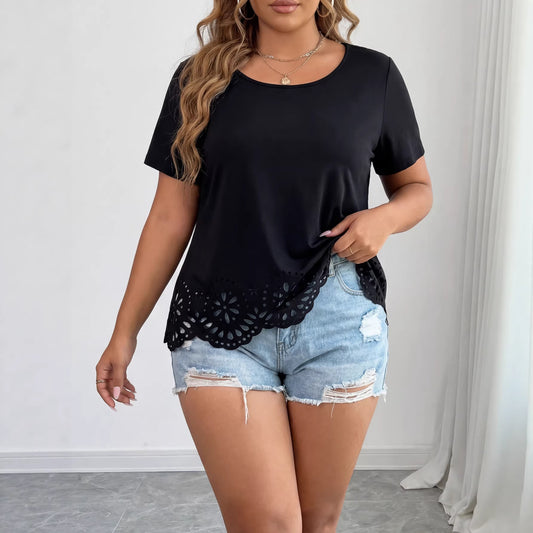 Plus Size Women T shirt Casual Slim Fit Figure Flattering round Neck Tight Sexy Summer Top  Shop One Place
