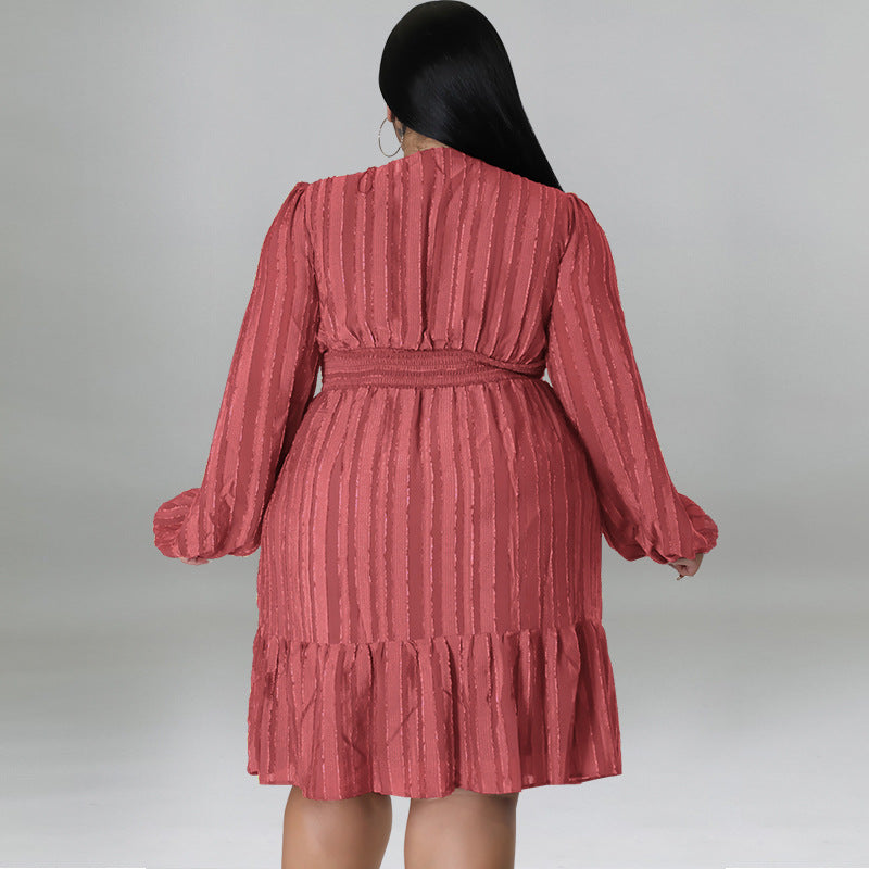 Plus Size Women Clothes Jacquard Striped Dress Source  Shop One Place