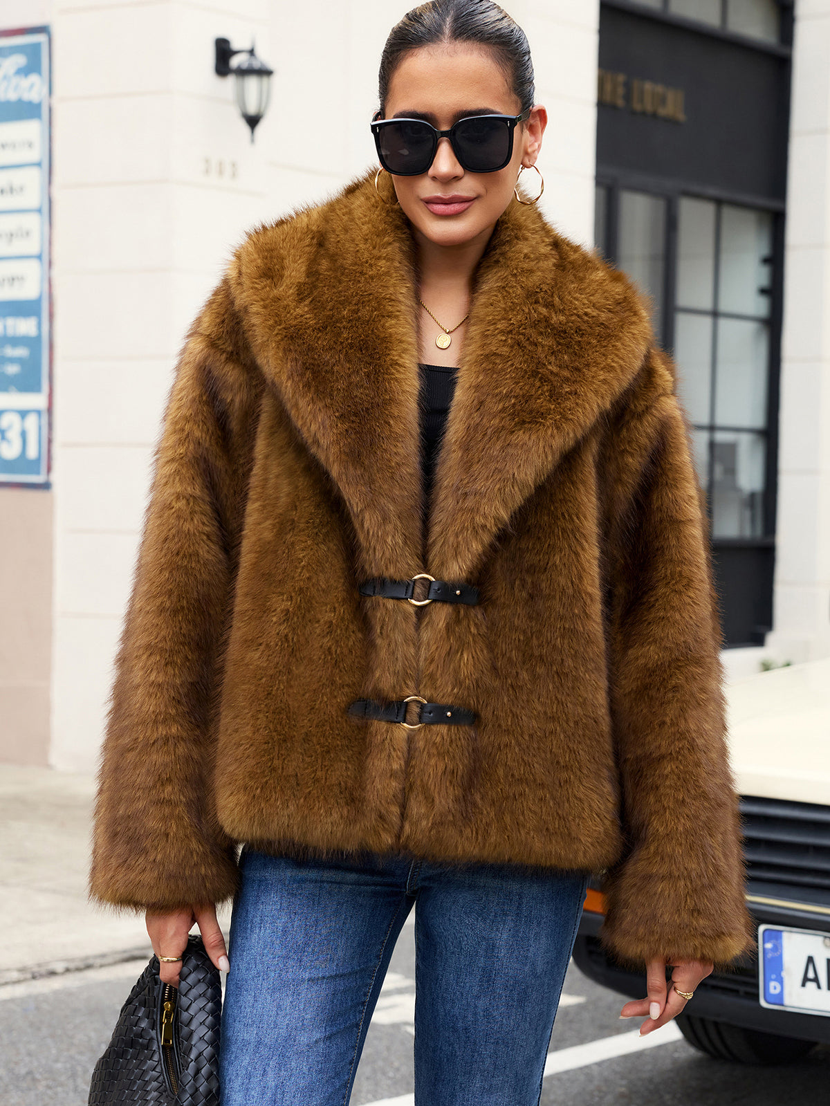 Women's Faux Fur Jacket with Rope Knot Detail – view 12