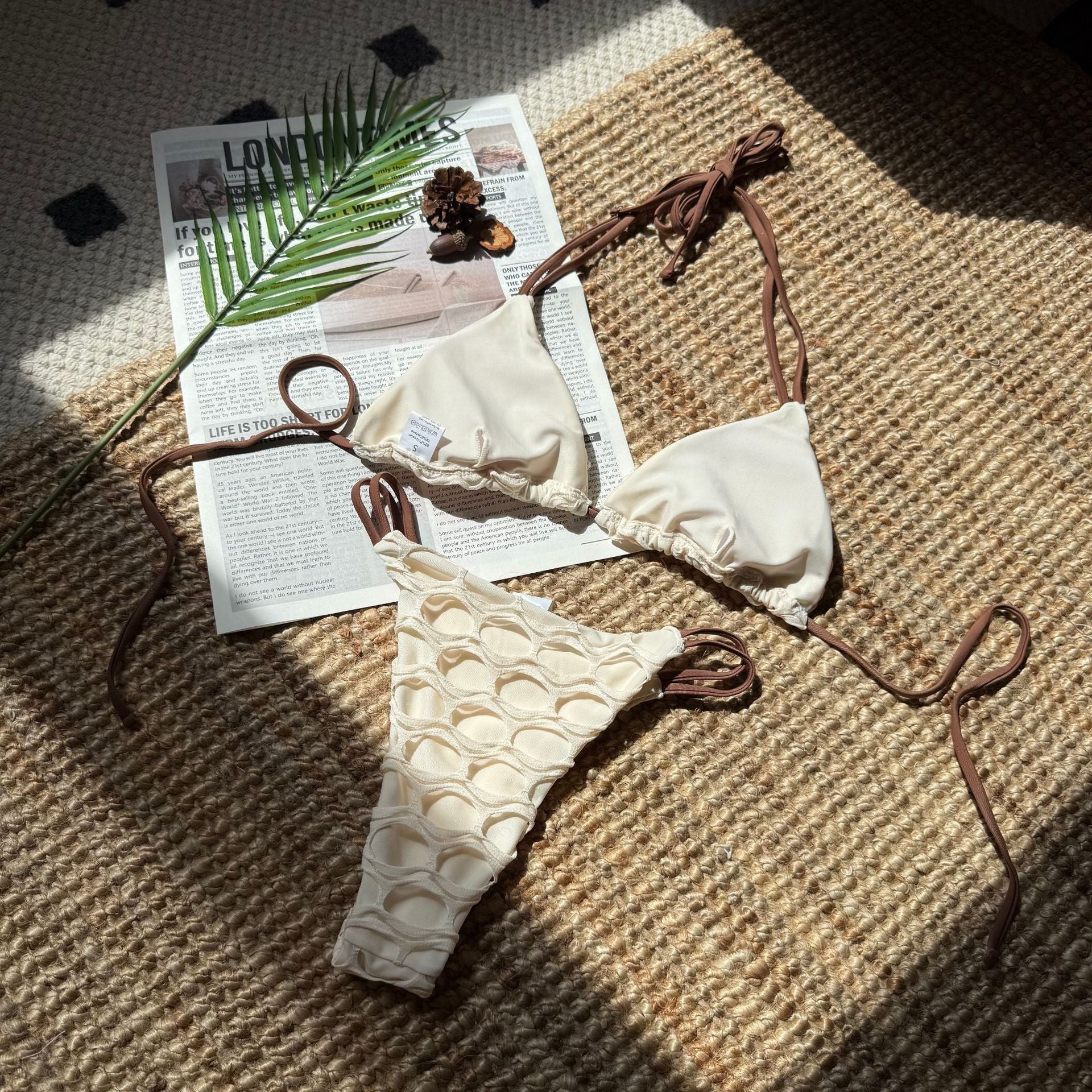 Backless Mesh Stitching Drawstring Bikini  Shop One Place