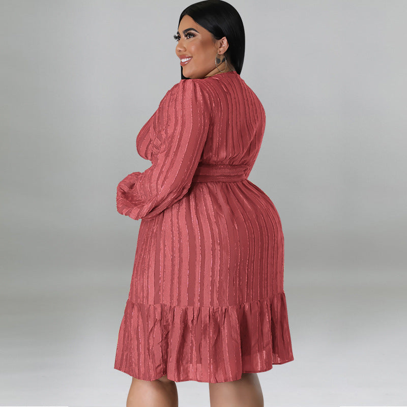 Plus Size Women Clothes Jacquard Striped Dress Source  Shop One Place