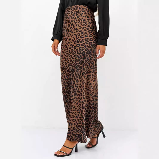 Leopard Print Satin Maxi Skirt