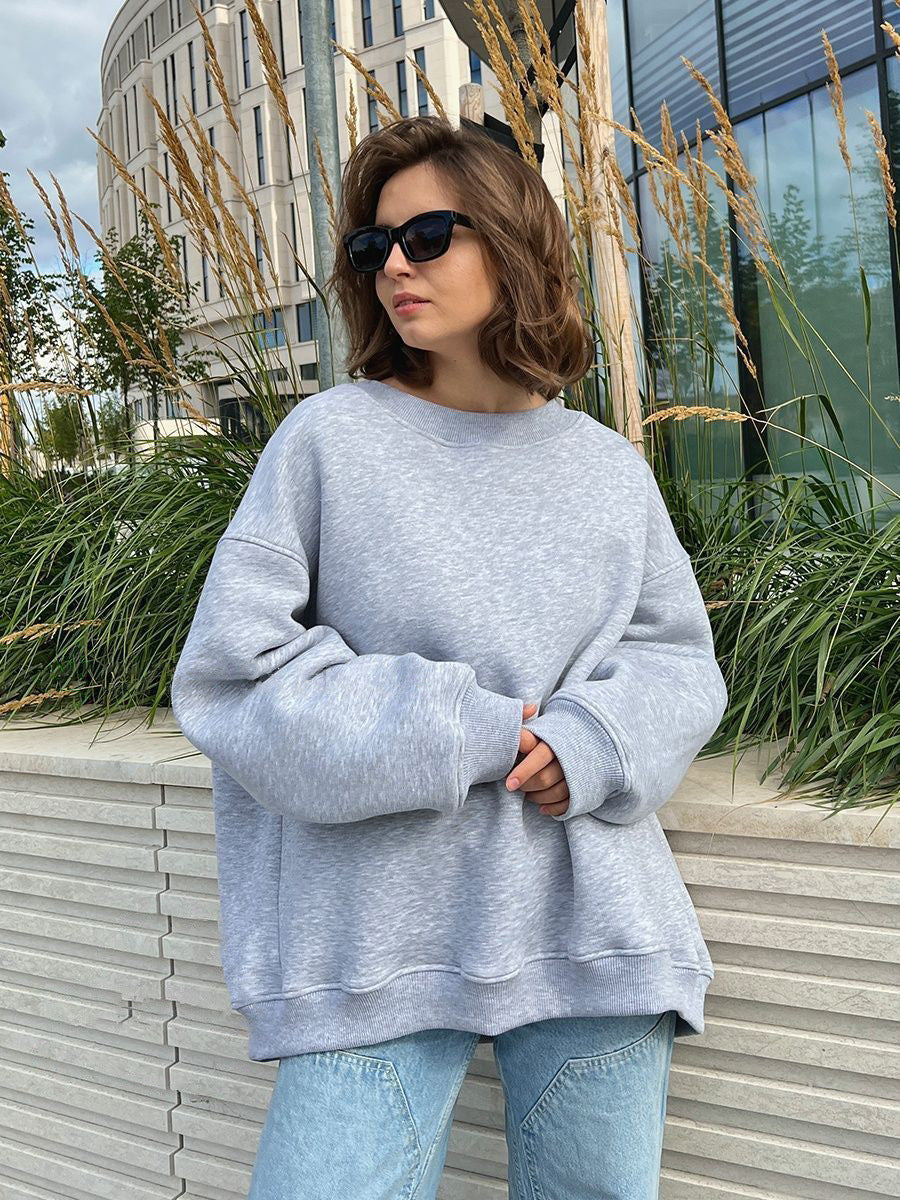 Round Neck Loose Sweatshirt Polar Fleece Pullover Sweater