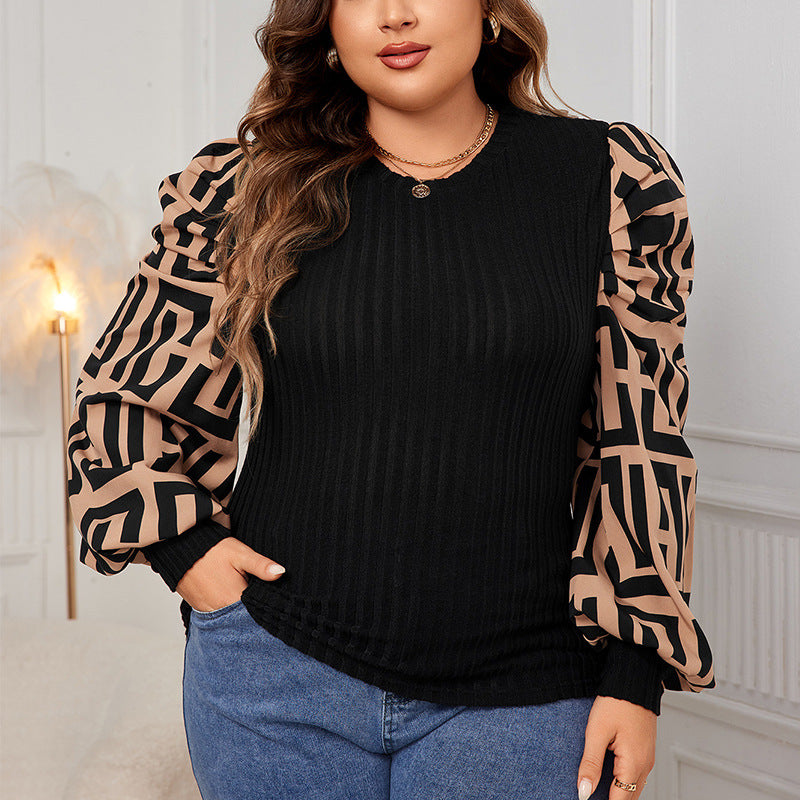 Plus Size Round Neck Knitted Vest Loose Long Sleeve Top