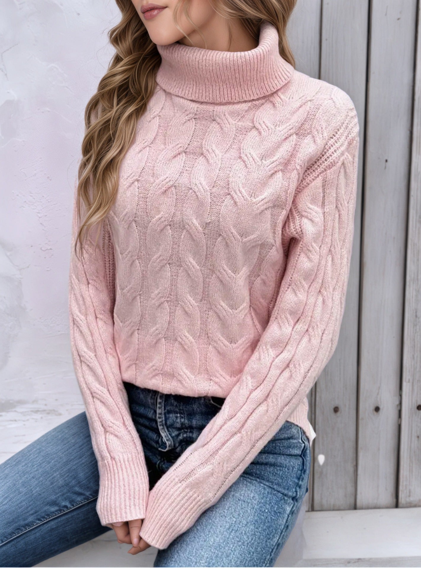 Solid Color Twist Long Sleeve Turtleneck Sweater  Shop One Place
