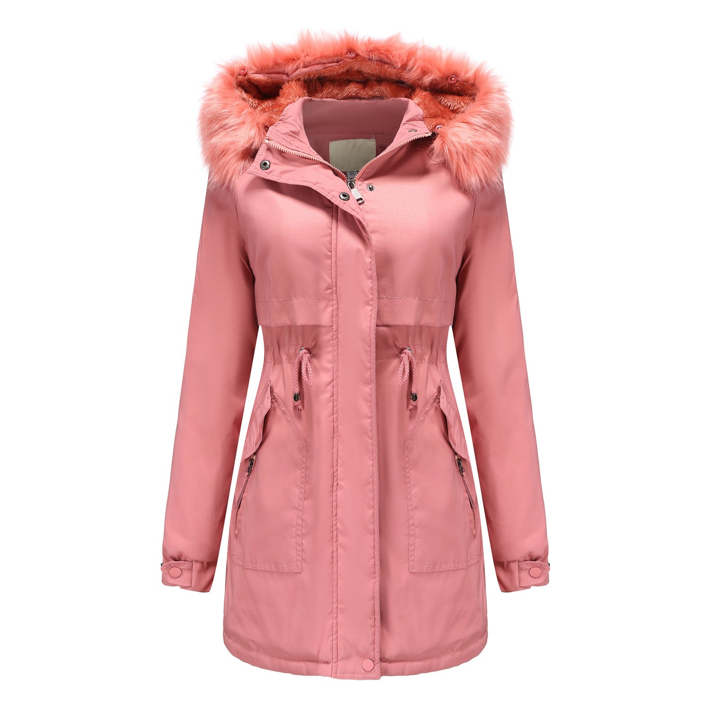 Detachable Fur Collar Hat Quilted Parka