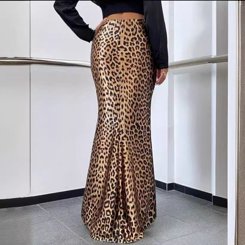 Leopard Print Sexy Sheath Fishtail Skirt