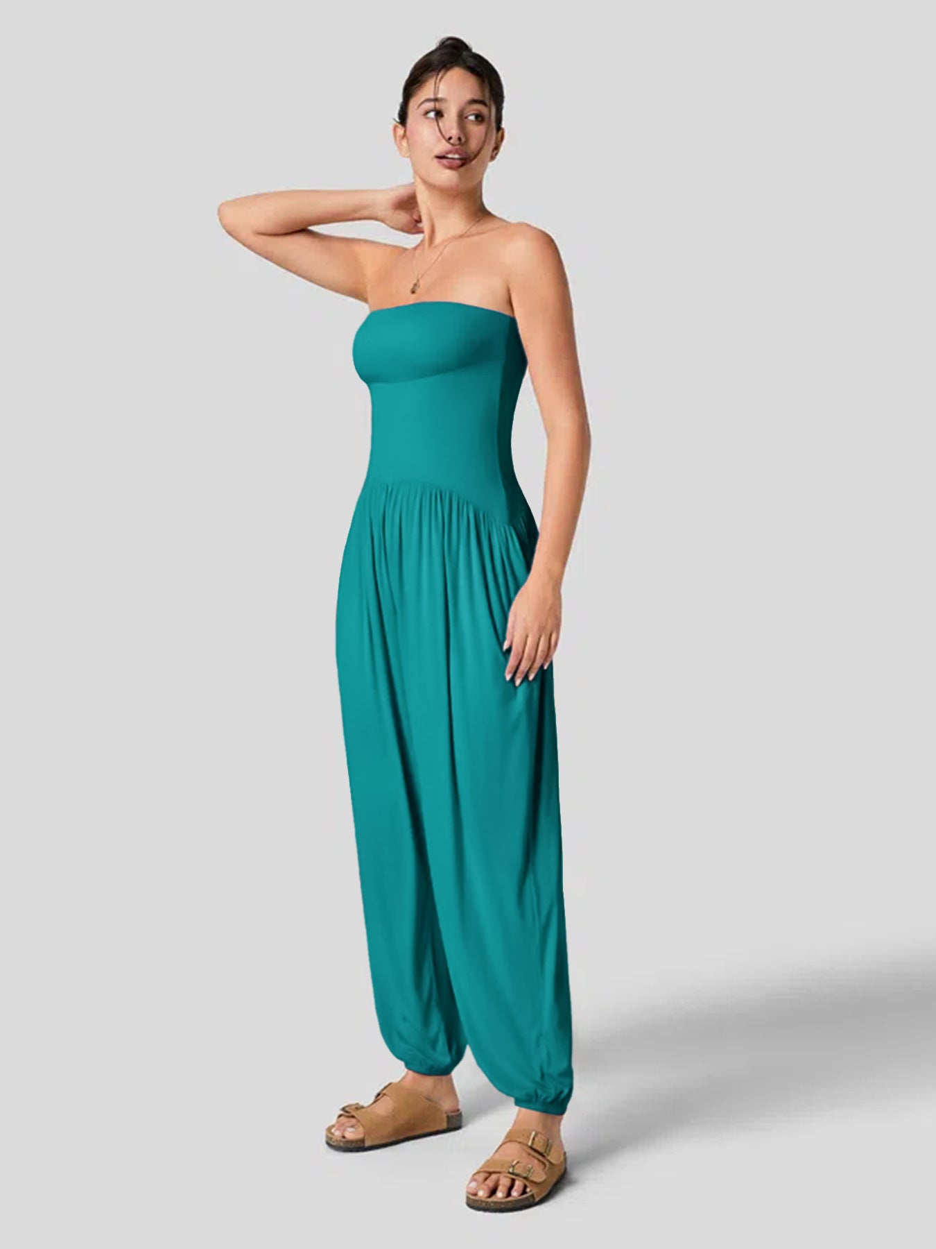 Casual Tube Top Ankle Tied Jumpsuit