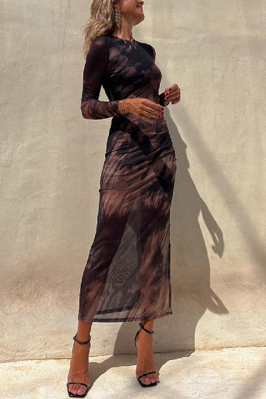 Autumn Mesh Sexy Print Slim Stretch Long Sleeve Dress  Shop One Place