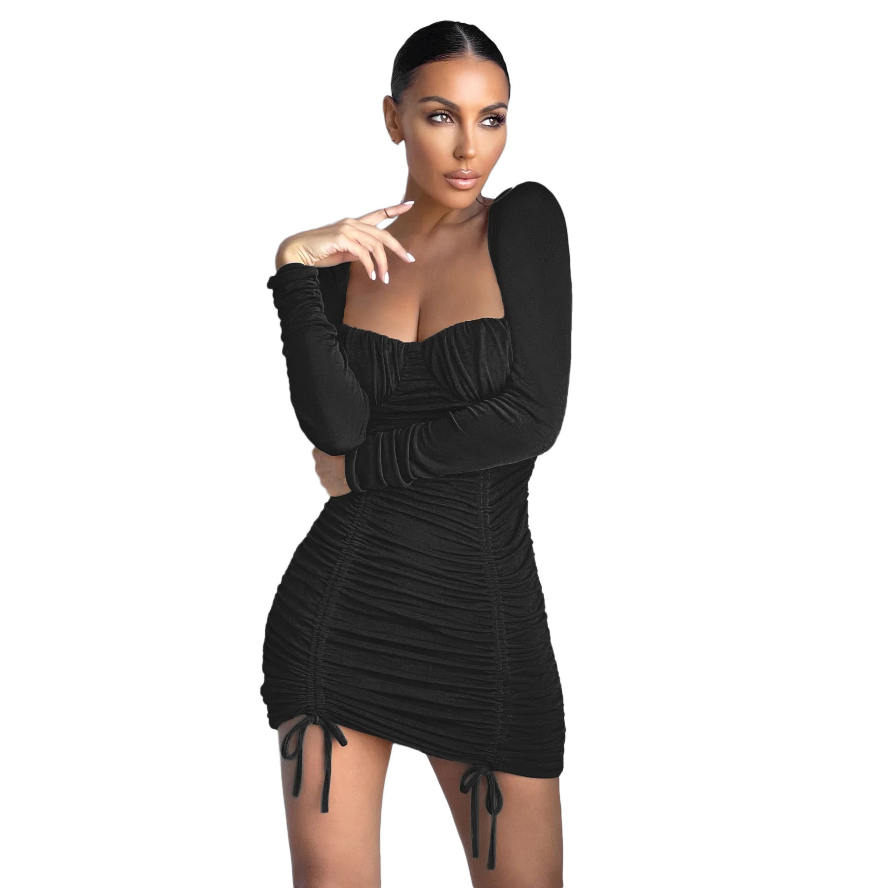 Sexy Square Neck Elegant Dress Pleating Sheath Tight Dress  Shop One Place