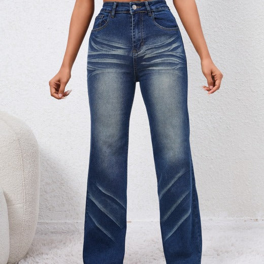 Loose Slimming High Waist Stretchy Straight Leg Pants Jeans