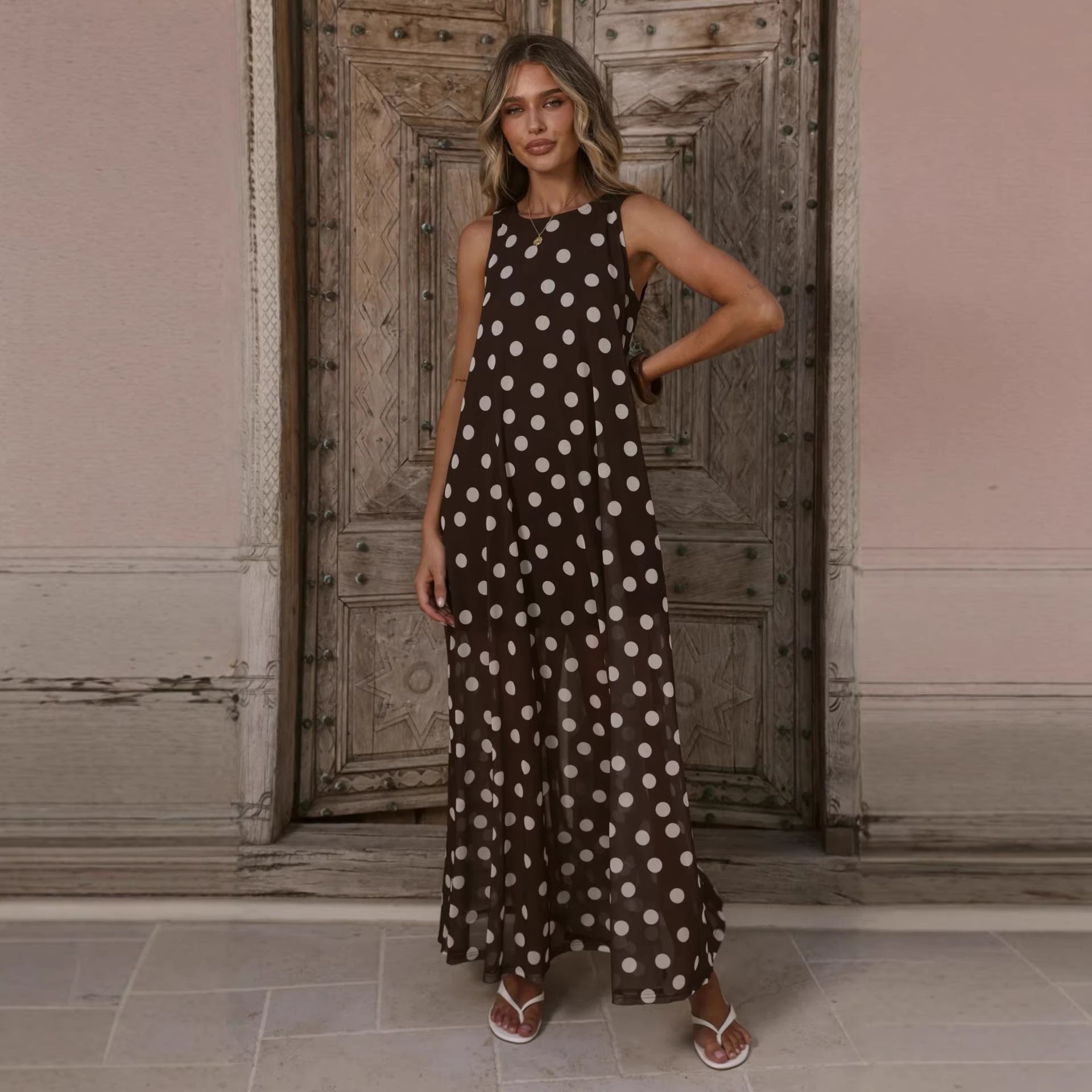 Women Summer Dress Mesh Polka Dot Printing A Swing Sleeveless Dress  Shop One Place