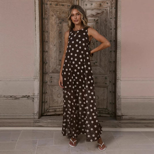 Women Summer Dress Mesh Polka Dot Printing A Swing Sleeveless Dress  Shop One Place