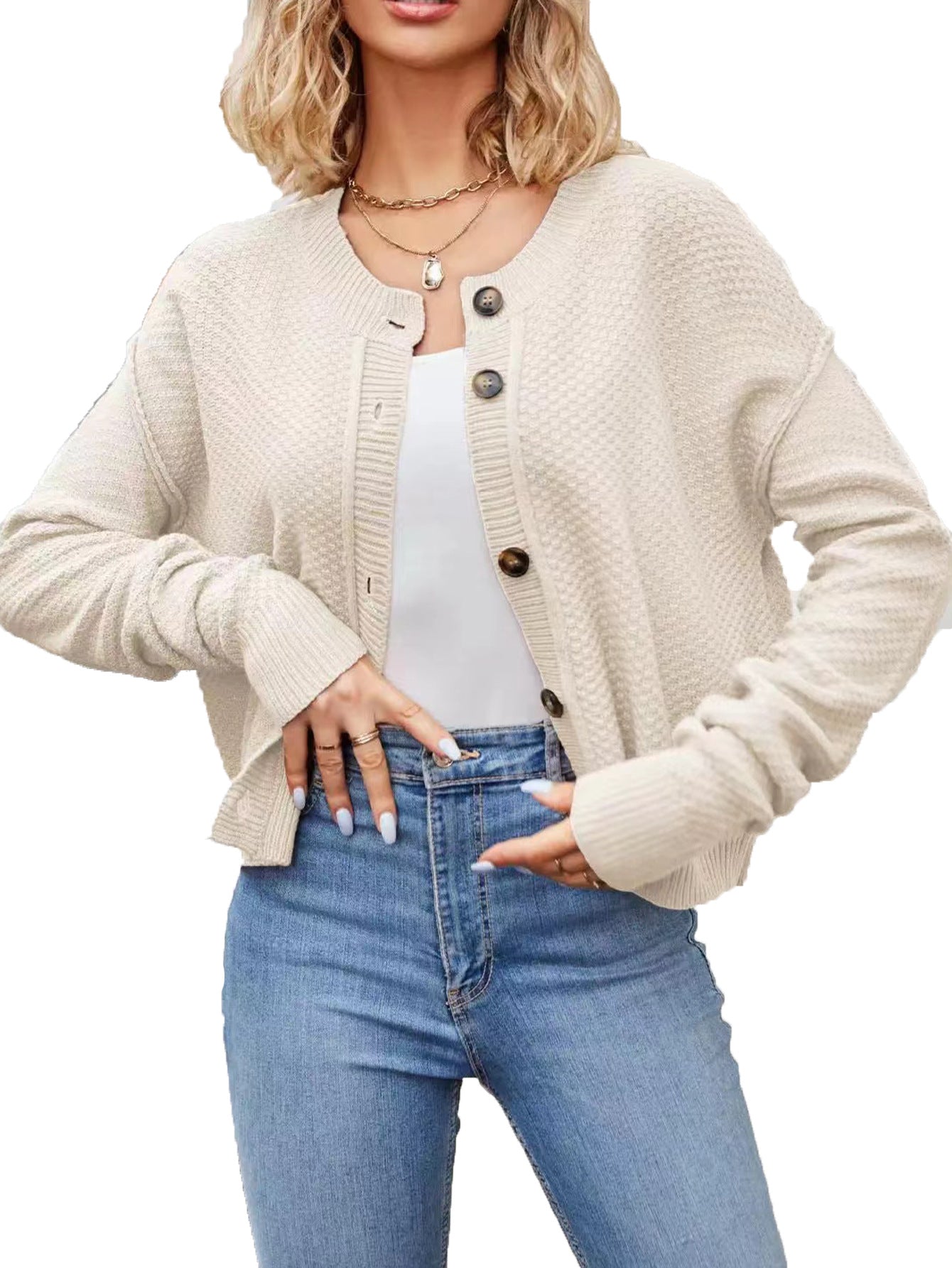 Solid Color Single Breasted Knitted Cardigan  Shop One Place